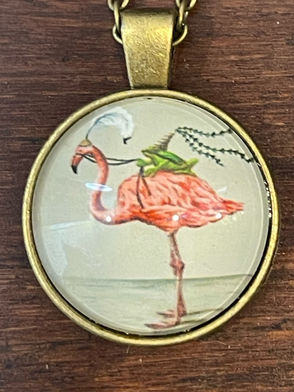 flamingo and frog necklace